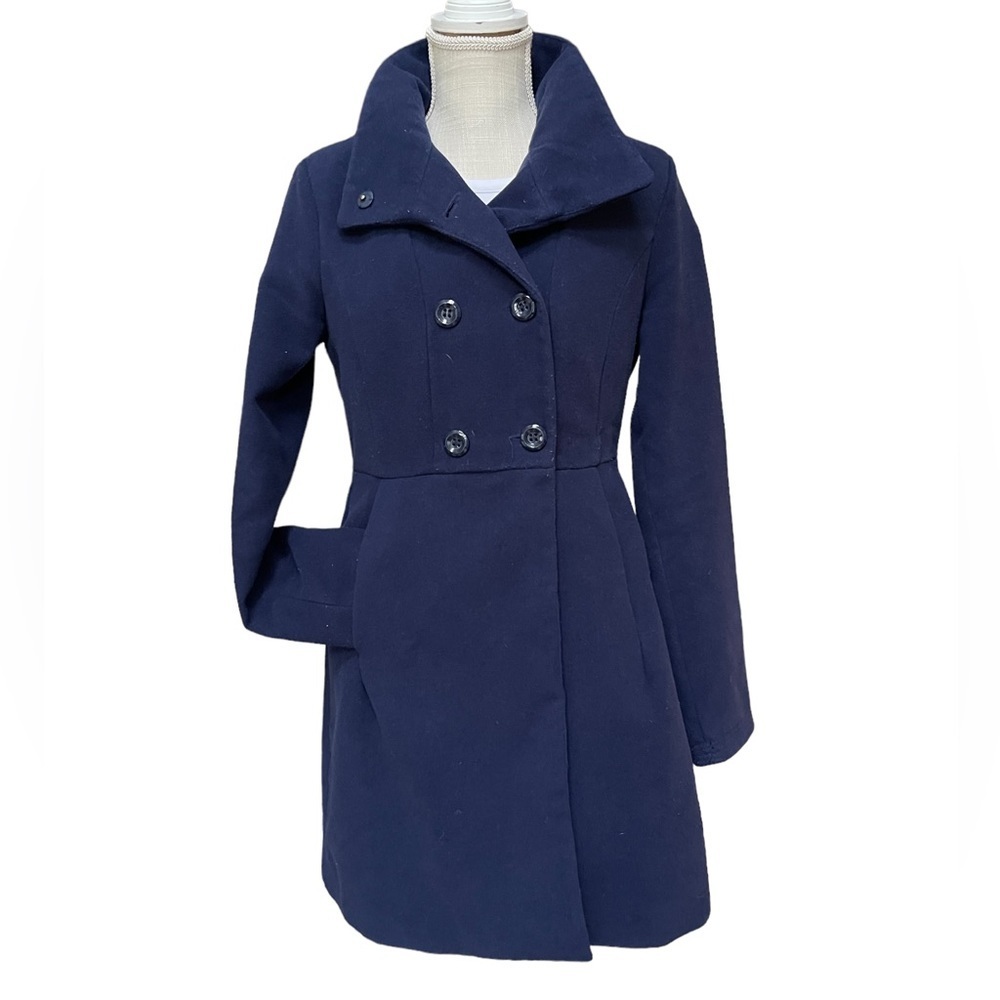 Forever 21 Blue Double Breasted Peacoat Winter Jacket Size: M